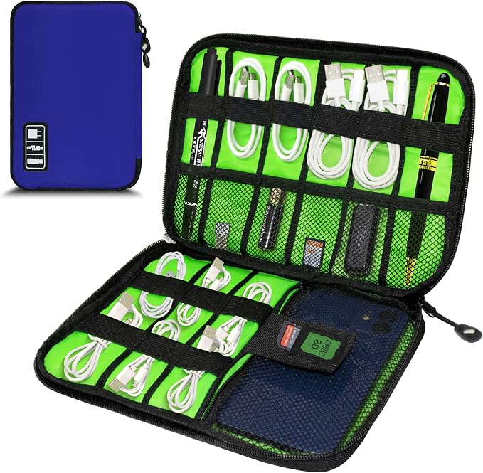Electronics Organizer,Travel Cord Organizer Pouch,Cable Organizer Bags | Travel Electronic Accessories Storage Case for Cables, Cords, Charger, Phone (Navy Blue) by Miavers