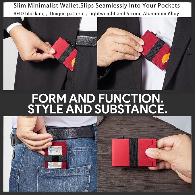 Slim Card Holder Wallet for Men, Minimalist RFID Blocking Pop Up Wallet, Smart Metal Business Card Case Holds 12 Cards, Money Clip, Front Pocket Wallet, Gifts for Men - Image 6