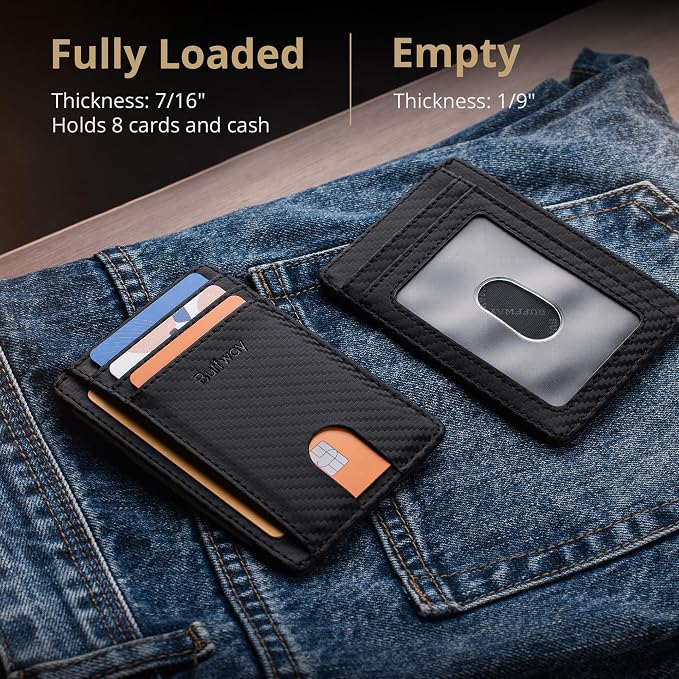 Buffway Slim Minimalist Front Pocket RFID Blocking Leather Wallets for Men and Women - Carbon Fiber Black - Image 6
