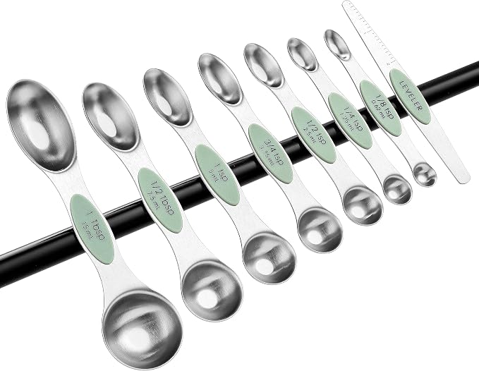 Spring Chef Stainless Steel Magnetic Measuring Spoons Set of 8, Pistachio | Nesting Metal Teaspoon & Tablespoon Measuring Spoons with Leveler for Dry & Liquid Ingredients, Dual Sided, Dishwasher Safe - Image 9