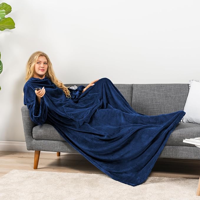 PAVILIA Blanket with Sleeves for Adult Women Men, Soft Warm Wearable Blanket Fleece Wrap Throw, Robe Blanket Gift - Image 5
