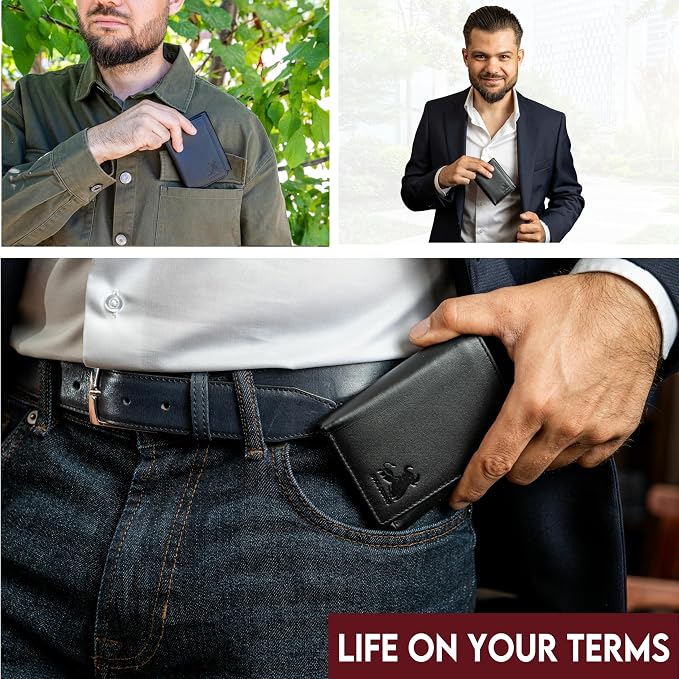 BULL GUARD Genuine Nappa Leather Trifold Wallet For Men RFID And ID Window, Double Cash Compartment with Secret Pocket, Soft Premium Top Grain Leather Black, Stylish & Secure Everyday Carry, Gift Box - Image 7