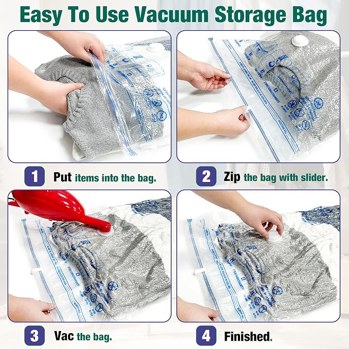 Vacuum Storage Bags, 10 Medium Space Saver Vacuum Seal Bags, Space Bags, Vacuum Sealer Bags for Clothes with Travel Hand Pump (10M) | Home and Travel, Airtight Triple Seal, Save 80% Space, Hand Pump, Work with Vacuum, Double Zip, Reusable, Easy to Use - Image 3