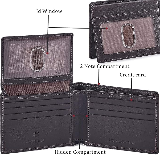 Wallet for Men Slim RFID Blocking Leather Bifold Minimalist 2 ID Windows Gift Box Carteras Para Hombres (SOFT, DARK CHOCOLATE) - Image 4