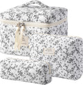 HBselect Quilted Makeup Bag, 3Pcs Cotton Large Travel Makeup Bags Organizer | Cute Floral Make up Bag Cosmetic Bag Toiletry Bag for Women Girls, Makeup Pouch for Skincare, Brushes & Travel Essentials by HBselect