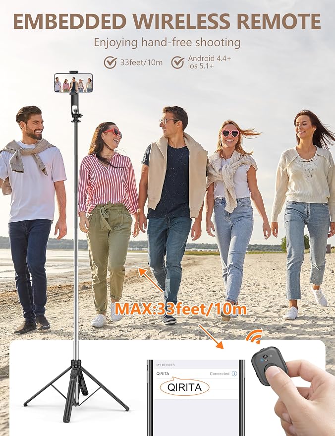 71" Selfie Stick Tripod, All in One Quadripod with Remote & Phone Holder, Extendable Cell Phone Tripod, Travel Tripod Stand Compatible with for Cell Phone & Camera, iPhone, Android,Video Recording - Image 2