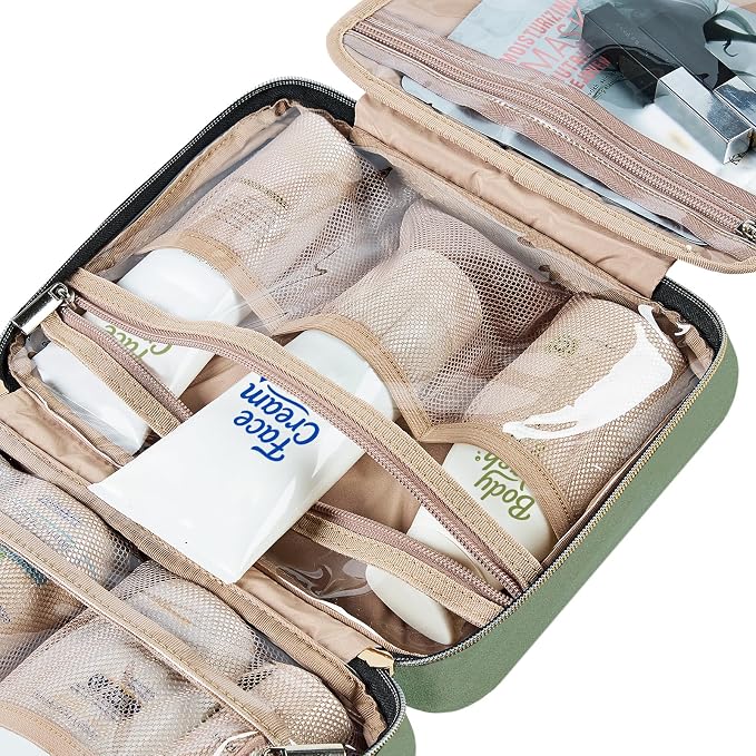 NISHEL Travel Toiletry Bag for women, Portable Hanging makeup Organizer | for Travel-Sized Shampoo, Conditioner, Brushes Set, makeup Accessories, Medium Size, Bronze Green - Image 6