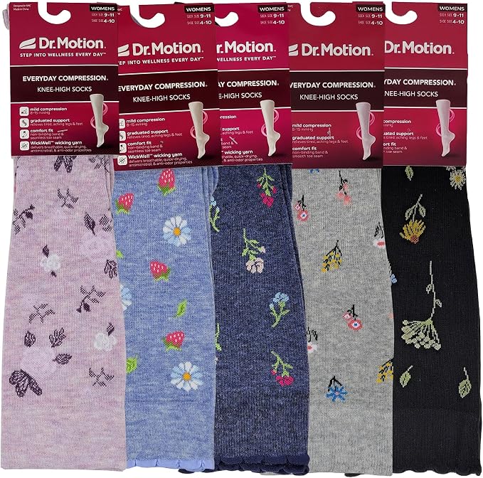 Dr. Motion Compression Knee High Socks for Women - 5 Pairs Pack - Image 3