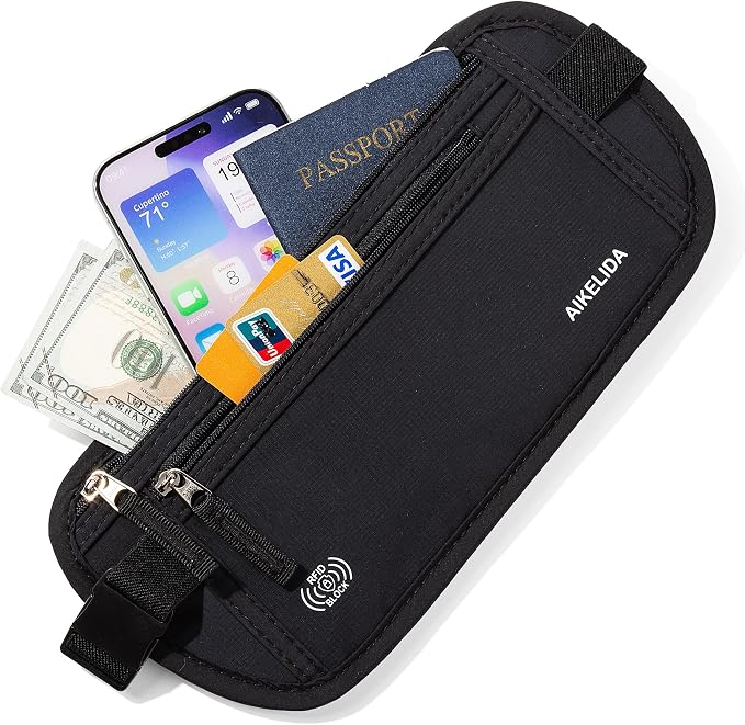 Money Belt - Slim Passport Holder RFID Blocking Travel Wallet Undercover Fanny Packs for Men Women - Black - Image 2