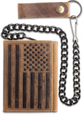 F&L CLASSIC RFID Blocking Men's Tri-fold Vintage Biker Cowhide Leather Steel Chain Wallet,Snap closure, brown,flag,315-100 by FLCLASSIC