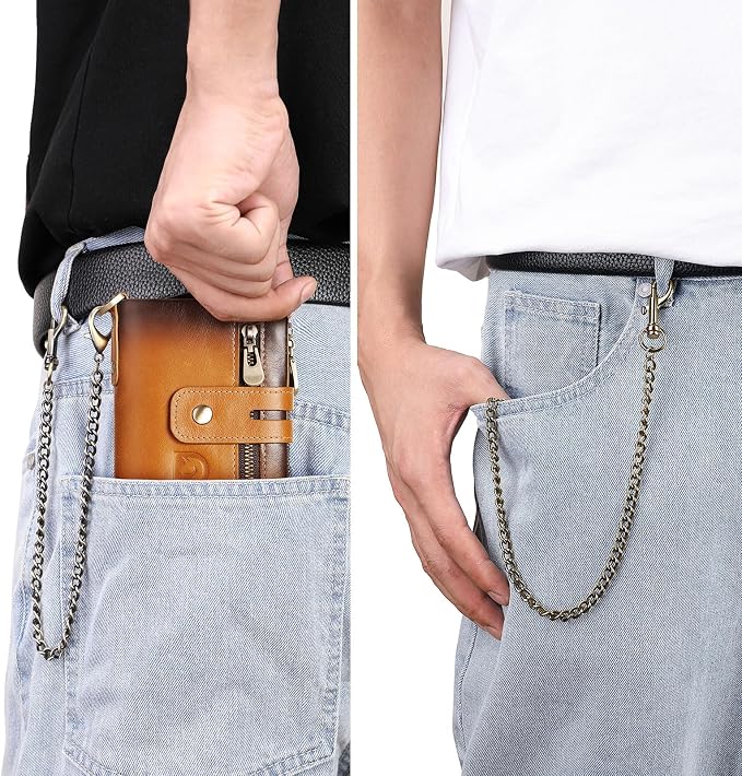 Genuine Leather Mens Wallet with Chain, RFID Blocking Biker Bifold Wallet with Anti-Theft Chain - Image 6