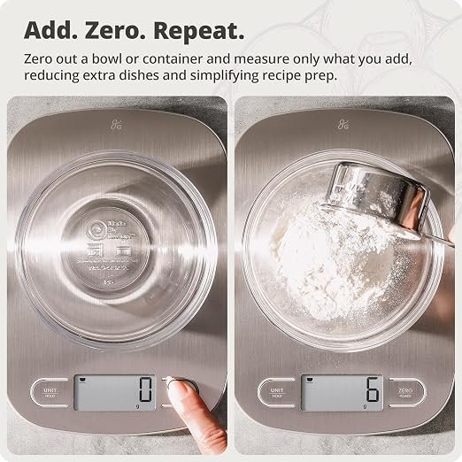 Greater Goods Food Scale, Slim & Compact, 1g Precision (Stainless Steel) | Digital Kitchen Scale for Cooking, Meal Prep & Portion Control, Tare, Auto Shut-Off, g/oz/lb/ml Conversion & Calorie Tracking - Image 4