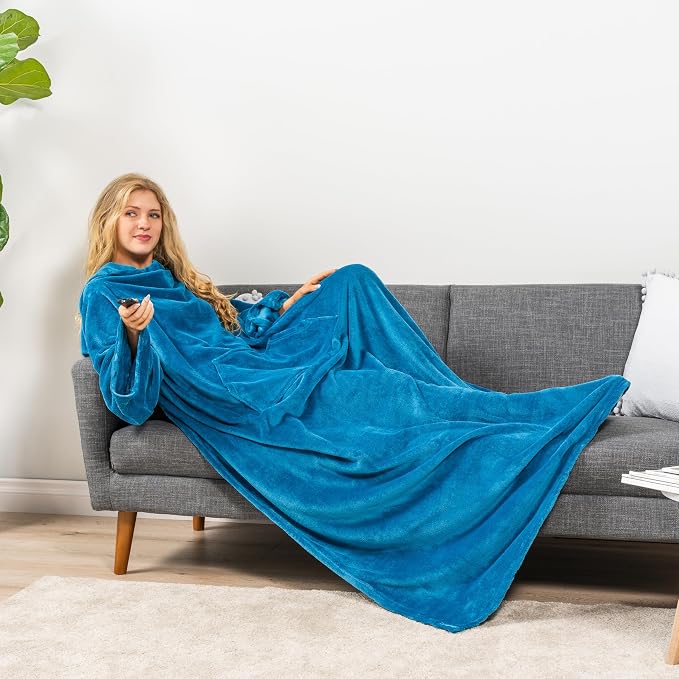 PAVILIA Blanket with Sleeves for Adult Women Men, Soft Warm Wearable Blanket Fleece Wrap Throw, Robe Blanket Gift - Image 5