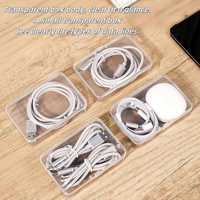 7 Grid Clear Cable Organizer Box with Switch for Desktop Cord Storage | Office desktop use, home wire sorting, stationery storage, detachable dividers, tidy cable arrangement - Image 7