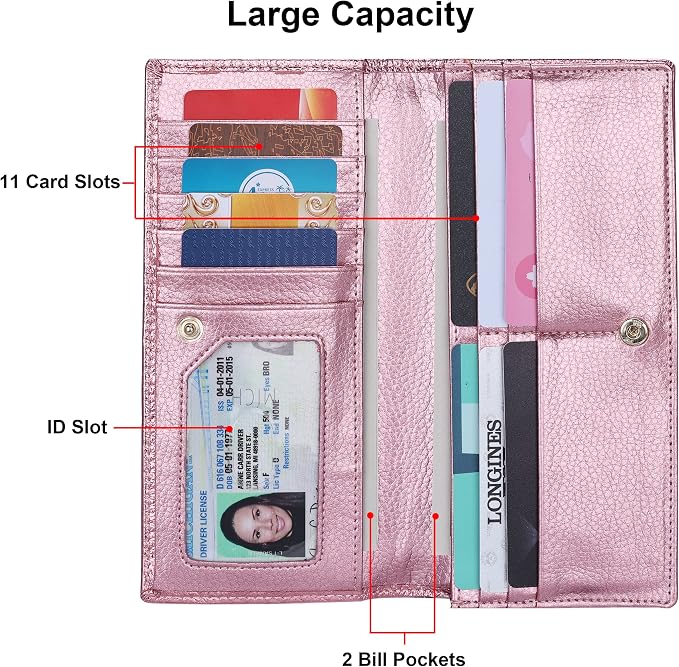 Ultra Slim Thin Leather Women Wallet RFID Blocking Credit Card Holder Bifold Long Ladies Billfold - Image 4