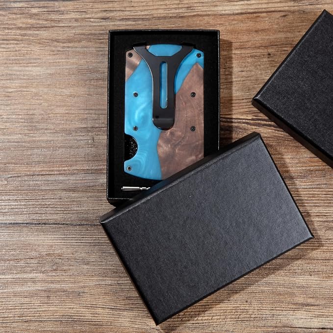 Slim Wallet for Men,RFID Blocking Minimalist Metal Wallet, Money Clip/Cash Holder, Front Pocket Aluminum Credit Card Holder, Ideal Gift for Men,Unique Pattern Light Blue - Image 4