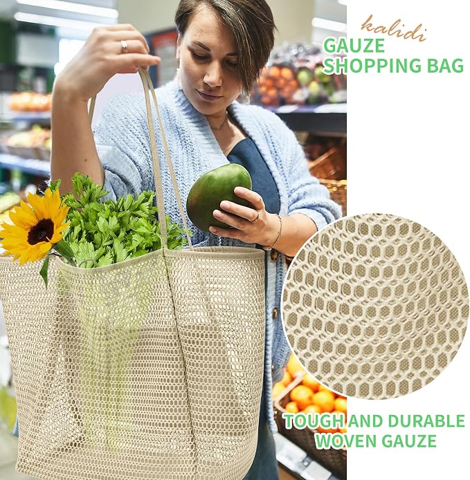 KALIDI Beach Mesh Tote Bag, Casual MAX 23L Summer Foldable Hobo Bag Women | Sandproof Widen Strap Large Shoulder Bag For Lake Pool Vacation Travel Picnic Grocery Market Shopping Carrier - Image 2
