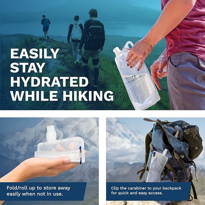 Survivor Filter Clear Collapsible Water Bottles - Travel, Hiking, Foldable, BPA-Free - 2 x - Image 3