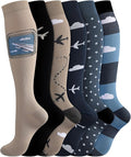 Skicuff 6 Pairs Airplane Compression Socks for Men Women 15-25 Mmhg Graduated Knee High Travel Socks for Flight Flying Pilots by Skicuff