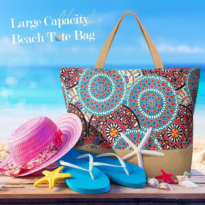 Trifabricy Beach Bags for Women,Waterproof Straw Beach Tote Bag With Zipper | Spacious Storage Capacity, Secure Zipper Closure, Reinforced Carry Handles, Stylish Printed Design For Outdoor Activities - Image 8