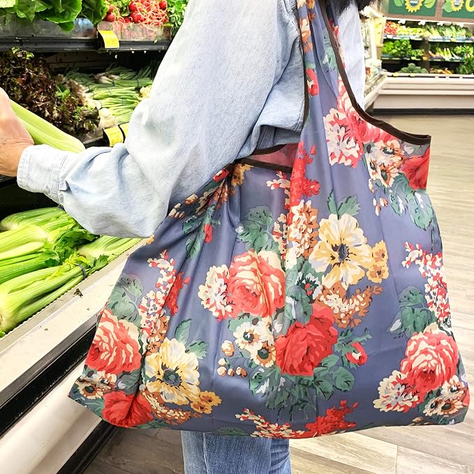 allydrew Large Foldable Tote Nylon Reusable Grocery Bags - Image 2