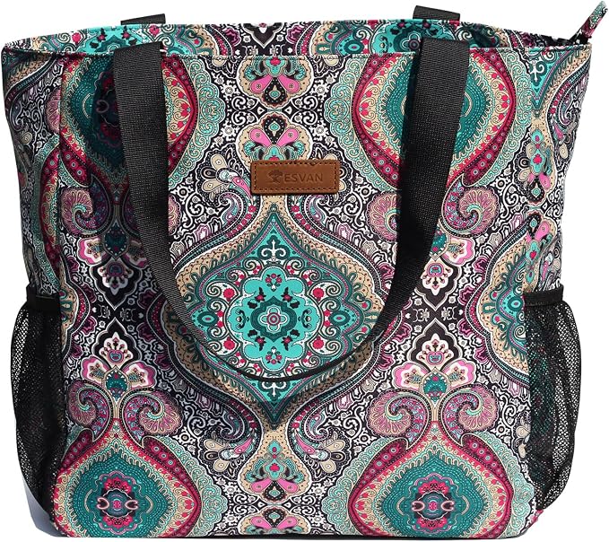 ESVAN Original Floral Water Resistant Large Tote Bag Shoulder Bag for Gym Beach Travel Daily Bags Upgraded - Image 8