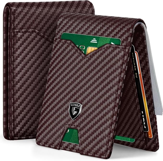 GSOIAX Slim Wallet for Men Rfid Blocking Leather Bifold Front Pocket Carbon Fiber Men's Money Clips Credit Card Holder With Gift Box by GSOIAX