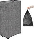 DOKEHOM 29" Enlarged Slim Rolling Laundry Basket Hamper on Wheels, Grey | Collapsible tall laundry hamper with removable mesh wash bag. Foldable narrow corner clothes storage bin for small spaces by DOKEHOM