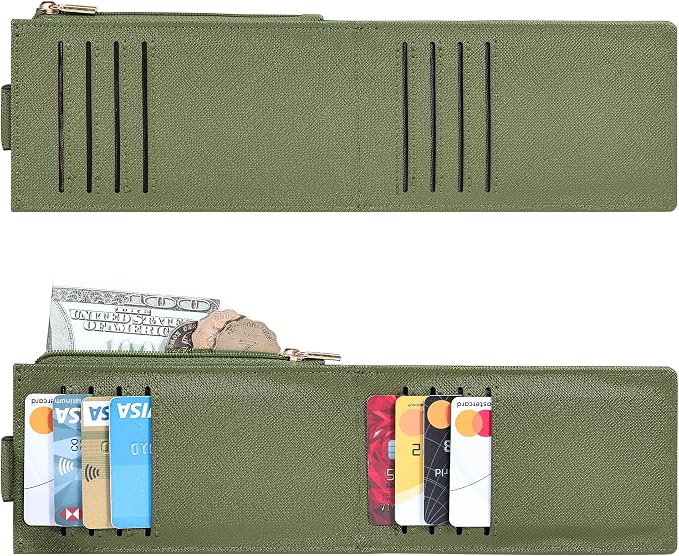 Chelmon Women's RFID Slim Card Holder Wallet | Thin Bifold Multi Card Case with Zipper Coin Pocket Purse for Women(Green Army) - Image 5