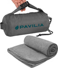 PAVILIA Travel Blanket Airplane Compact with Bag Lightweight, Gray | Soft Fleece Plane Long Flights, Camping Road Trips, Packable Traveler Gift Essentials with Luggage Backpack Strap, 65x40 by PAVILIA