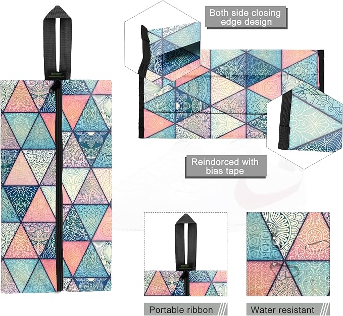 BeeGreen Shoe Bags 6 Pack Geometry Design for Travel with Handle as Packing Organizers for Suitcase and Luggage | Portable Nylon Storage Accessories for Vacations, Essential Gifts for Women and Men​ - Image 3