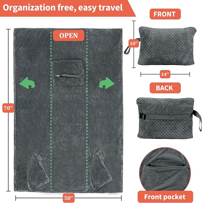 Tirrinia Travel Blanket Compact with Bag, Soft Lightweight Wearable Blanket with Foot Pockets, Airplane Travel Essential Gift - Image 4
