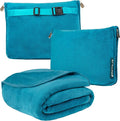 PAVILIA Travel Blanket Pillow, Soft Airplane Blanket 2-IN-1 Combo Set, Plane Blanket Compact Packable, Flight Essentials Car Pillow, Travelers Gifts Accessories Luggage Backpack Strap, 60x43 Teal Blue by PAVILIA