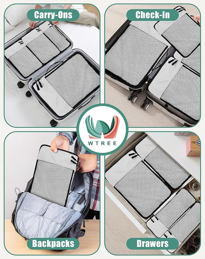 WTREE 4-Piece Packing Cubes Travel Accessories Set for Suitcases - Luggage Organizer Bags with Double Zipper - Mesh Top - Small/Medium/Large/Slim - Beige - Image 7