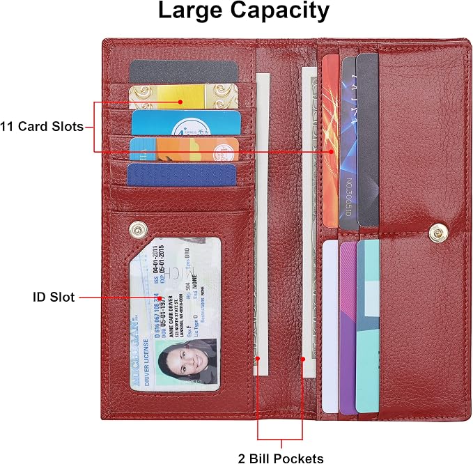 Ultra Slim Thin Leather Women Wallet RFID Blocking Credit Card Holder Bifold Long Ladies Billfold - Image 3