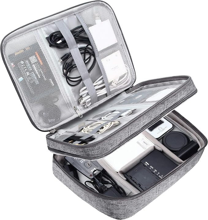 SELLYFELLY Electronic Bag Travel Cable Accessories Bag Waterproof Double Layer Electronics Organizer Portable Storage Case for Cable, Cord, Charger, Phone, Adapter, Power Bank, Kindle, Hard Drives by SELLYFELLY
