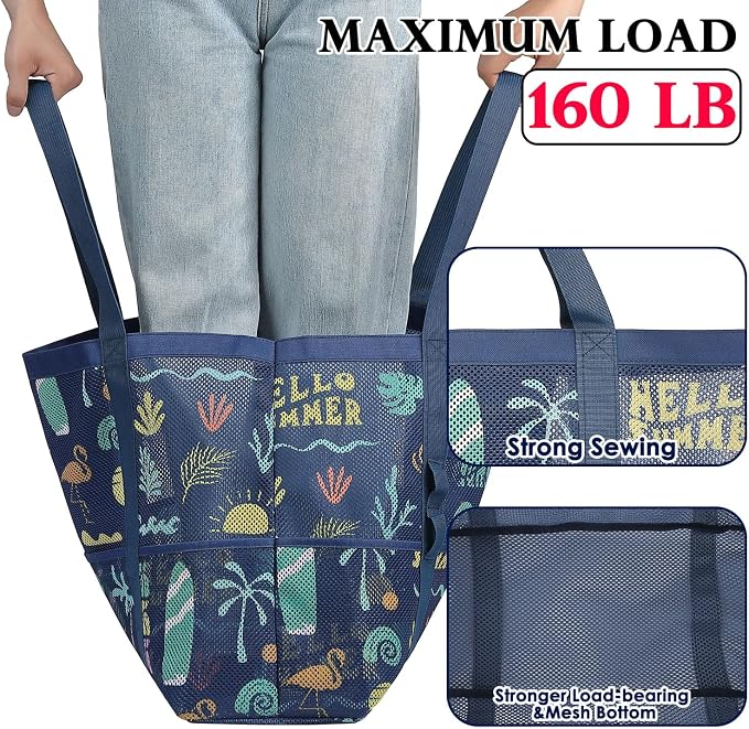Fammart Mesh Beach Bag for Women, Large Beach Toy Pool Bag with Zipper Pocket, SandProof Cruise Essentials 2026 Family Travel - Image 7