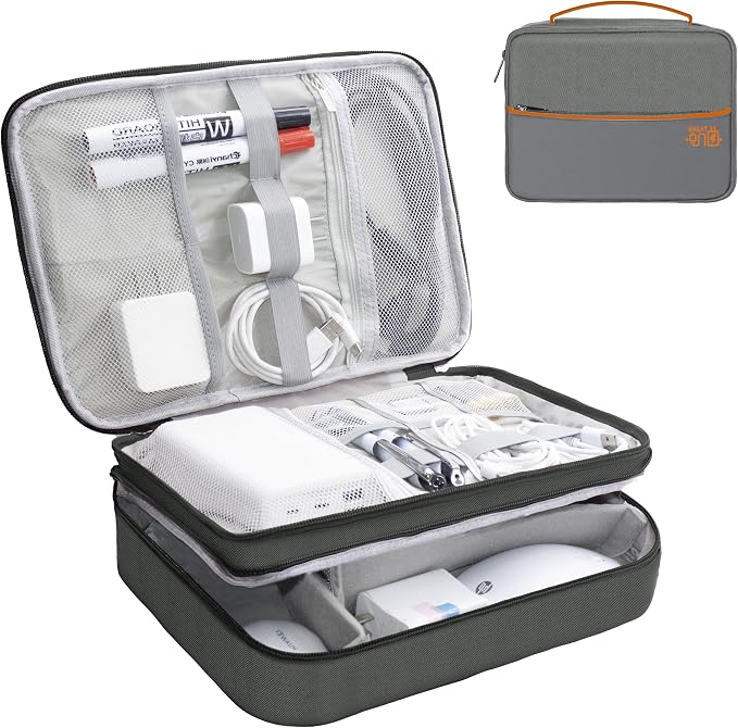 Electronics Organizer,Travel Cord Organizer Pouch,Cable Organizer Bags | Waterproof Electronic Accessories Storage Case for Cables, Cords, Charger, Phone (Three Layer-Gray) by Miavers