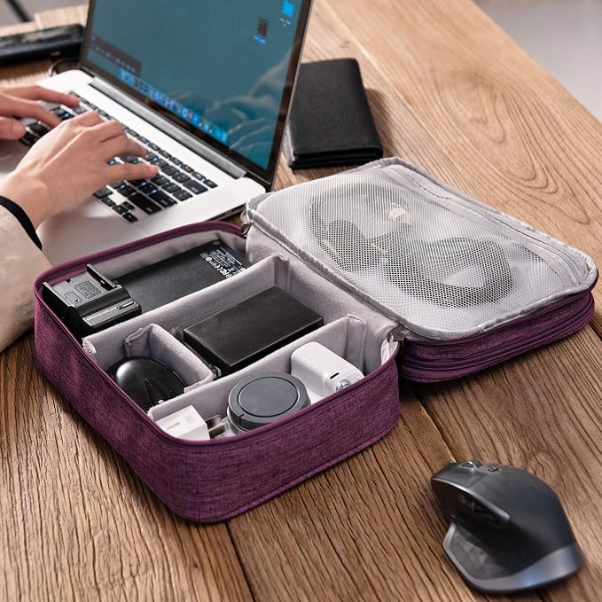 SELLYFELLY Electronic Bag Travel Cable Accessories Bag Waterproof Double Layer Electronics Organizer Portable Storage Case for Cable, Cord, Charger, Phone, Adapter, Power Bank, Kindle, Hard Drives - Image 7