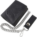 RFID Blocking Men's Tri-fold Vintage Biker Cowhide Leather Steel Chain Wallet,Snap closure, Made In USA,tc315-40,eagle head,black by FLCLASSIC