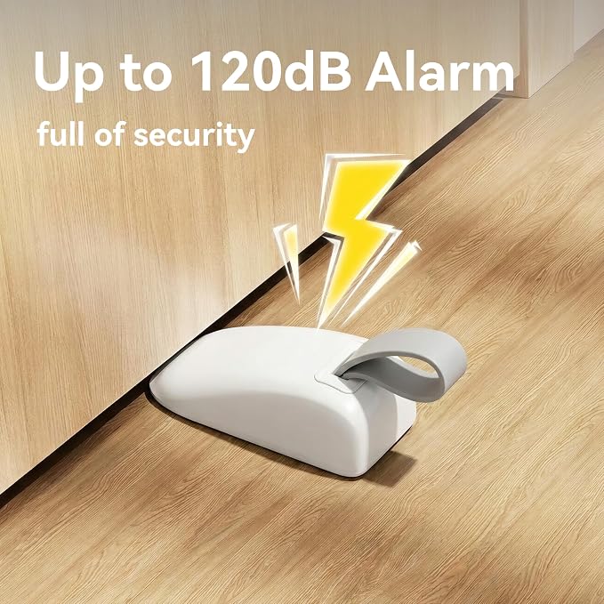 Door Stop Alarm 2-in-1, 120dB Under Door Stopper & Hanging Security Device, Adjustable Sensitivity Anti Slip Floor Wedge, Portable Security Wedge for Home Travel Hotel Living Alone, White - Image 3