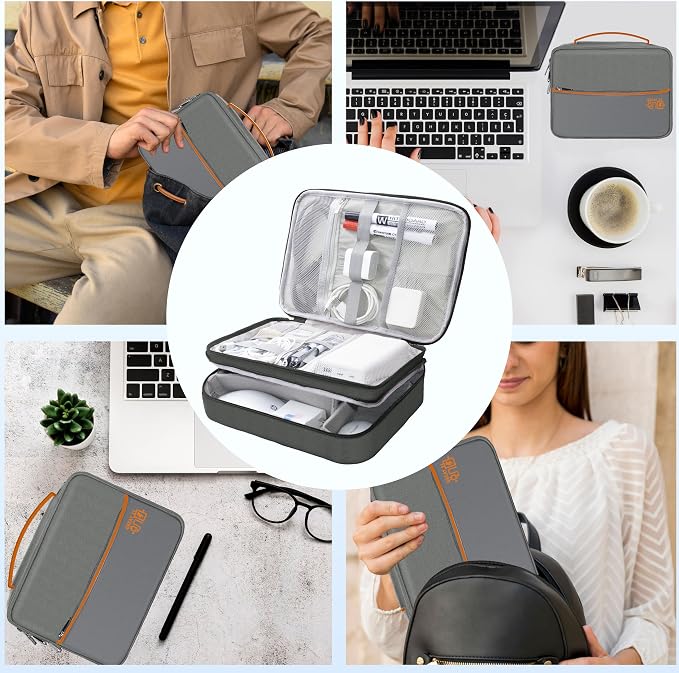 Electronics Organizer,Travel Cord Organizer Pouch,Cable Organizer Bags | Waterproof Electronic Accessories Storage Case for Cables, Cords, Charger, Phone (Three Layer-Gray) - Image 8