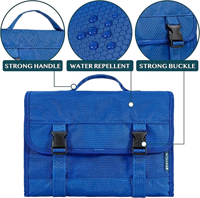 PAVILIA Travel Hanging Toiletry Bag for Women Men, Large Capacity Makeup Bag Kit, Waterproof Cosmetic Storage Organizer Case for Bathroom Shower - Image 3