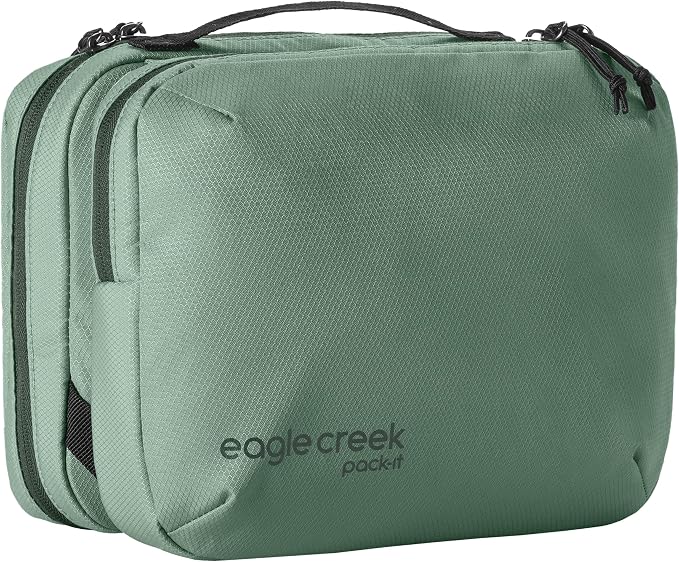 Eagle Creek Pack-It Trifold Toiletry Kit, Willow Green | Dopp Kit Toiletry Organizer with Padded Interior, Durable Hanging Hook and Large Compartments, Water-Resistant and Washable by EagleCreek