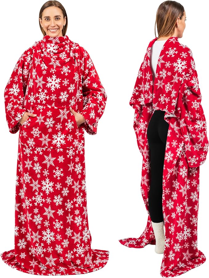 PAVILIA Blanket with Sleeves for Adult Women Men, Soft Warm Wearable Blanket Fleece Wrap Throw, Robe Blanket Gift by PAVILIA