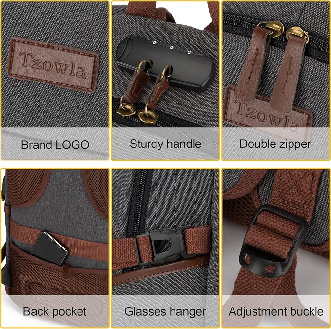 Tzowla Canvas Laptop Backpack-Anti Theft Bag for Men Women,Rucksack Fits 15.6Inch Laptop, Work Travel Bookbag with Lock - Image 5