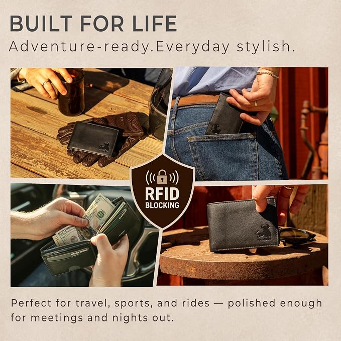 BULL GUARD Expedition Series Bifold Leather Wallet for Men RFID Blocking, Top Grain Cowhide, Flip-Up ID Window, Compact & Durable Everyday Carry Wallet for Travel, Work & Outdoors, Ready to Gift - Image 6