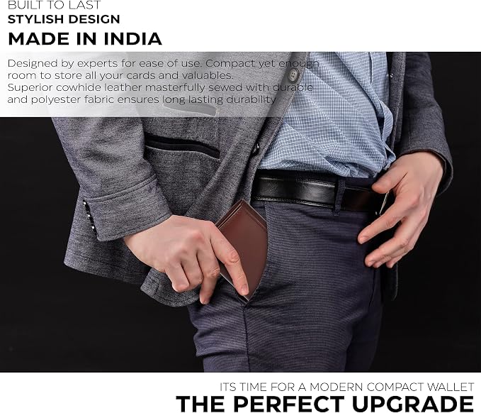 Real Leather Mens Trifold Wallet RFID Blocking Slim Minimalist Front Pocket - Thin & Stylish with ID Window in Gift Box - Image 7