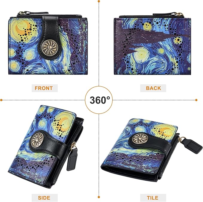 Tipmile Small Wallet Women Bifold RFID Blocking Card Holder Leather Wallets with Zipper Coin Pocket, Blue & Black - Image 7