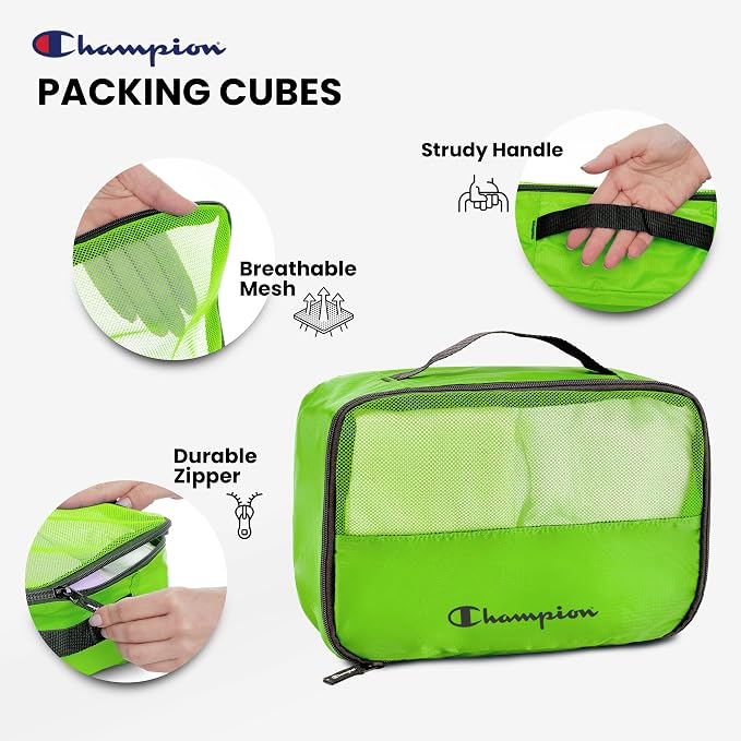 Champion Packing Cubes for Travel - 6 Piece Organizer Set, Carry-On Ready | Breathable mesh, sturdy handles; 3 cubes, 1 laundry bag, 2 zip pouches; zipper closure; fits carry-on and full-size suitcases - Image 4